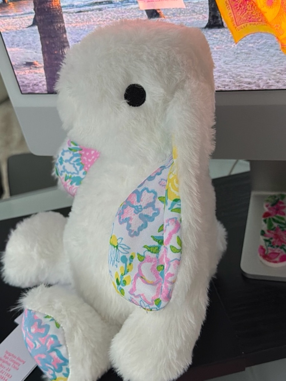 NWT Lilly pulitzer White Plush Bunny with Floral Accents